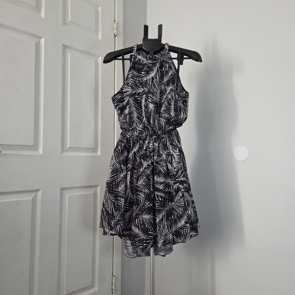 Michael Kors Black and White Patterned Mini Dress